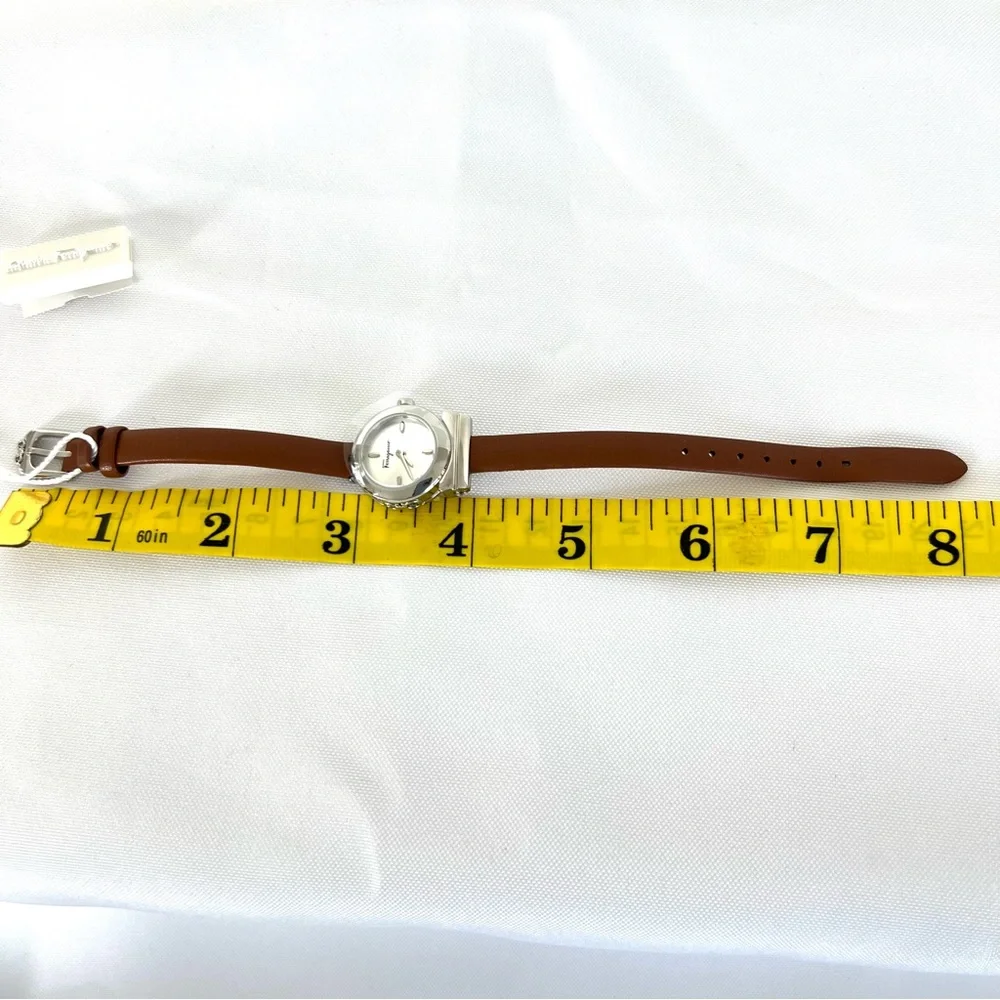 SALVATORE FERRAGAMO Women's Swiss Gancini Brown Leather Strap Wrist Watch NWT